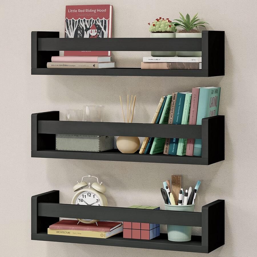 Boraboi Kindvriendelijke Wandrekken Set voor Boeken en Speelgoed Montessori Stijl Zwart 3-delig