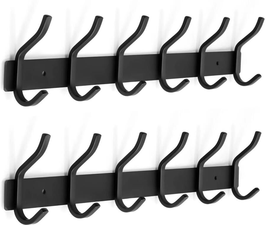 Boraboi Kledinghaak Wandpaneel met 6 Roestvrij Stalen Haken voor Ruimtes Set van 2 Zwart
