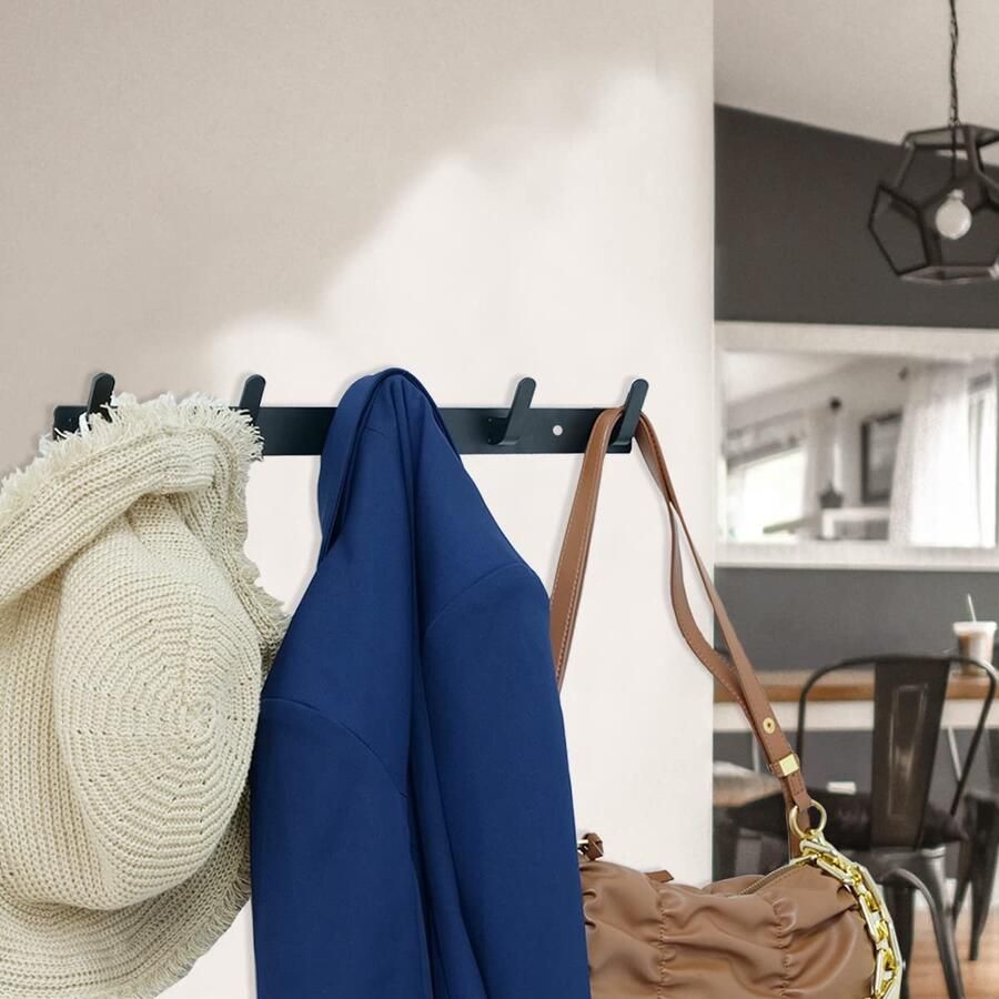 Boraboi Kledinghaken met 8 Stabiele Haken voor Keuken Badkamer en Slaapkamer Zwart Wandgarderobe