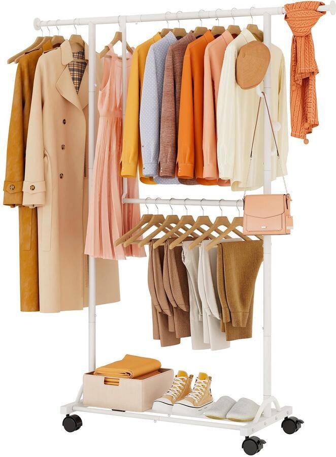 Boraboi Kledingrek op Wieltjes met Verstelbare Hoogte en Flexibele Opbergruimte voor Kleding en Accessoires