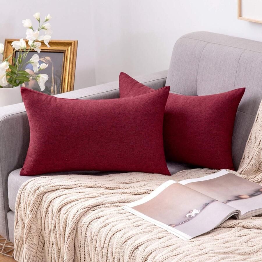 Boraboi Kleurrijke Set van 2 Sierkussenhoezen voor Bank of Slaapkamer – 30 x 50 cm Cranberry Rood