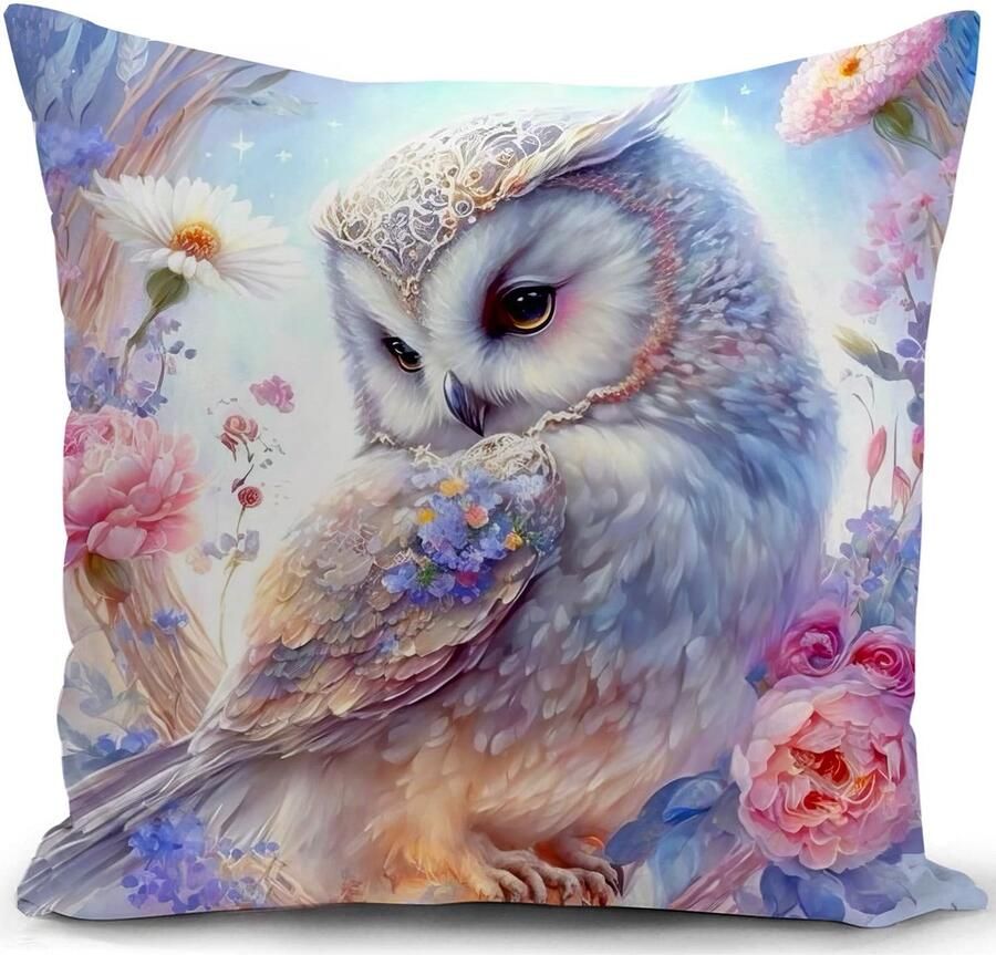 Boraboi Kussensloop Uil Decoratief Kussenhoesje voor Bank Slaapkamer en Woonkamer Mosterdgeel 40 x 40 cm