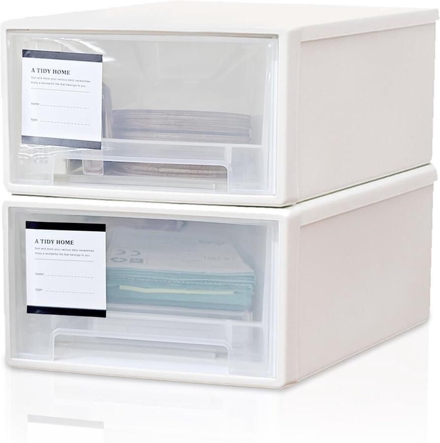 Boraboi Lichte en Ruimtebesparende Kunststof Ladeboxen Set van 2 voor Thuis en Kantoor