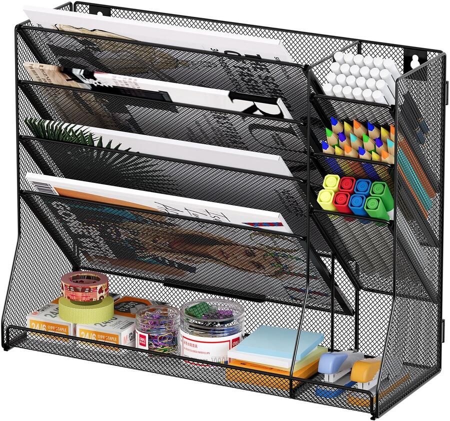 Boraboi Metalen wandorganizer met vijf vakken en drie pennenhouders voor kantoor