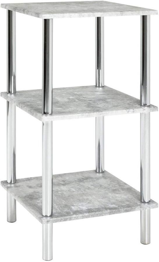 Boraboi Modern Stijlvol Opbergrek met Betonlook Planken en Verchroomd Stalen Frame voor Interieurs