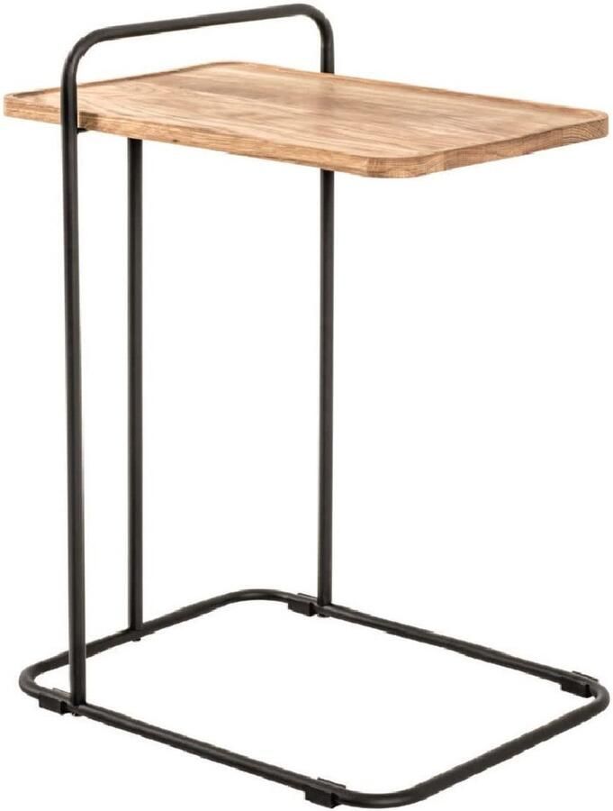 Boraboi Moderne bijzettafel van massief eikenhout en zwart metaal voor stijlvolle interieurs