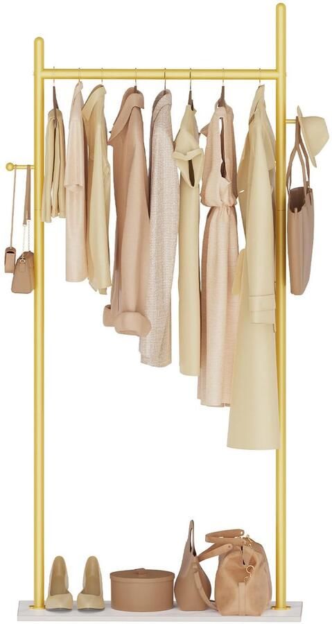 Boraboi Moderne Vrijstaande Metalen Kledingstandaard met Unieke Stenen Basis en Extra Opbergruimte