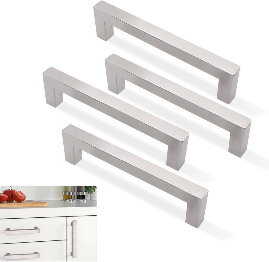Boraboi Moderne Zilverkleurige Roestvrijstalen Meubelgrepen voor Kasten en Laden Set van 4