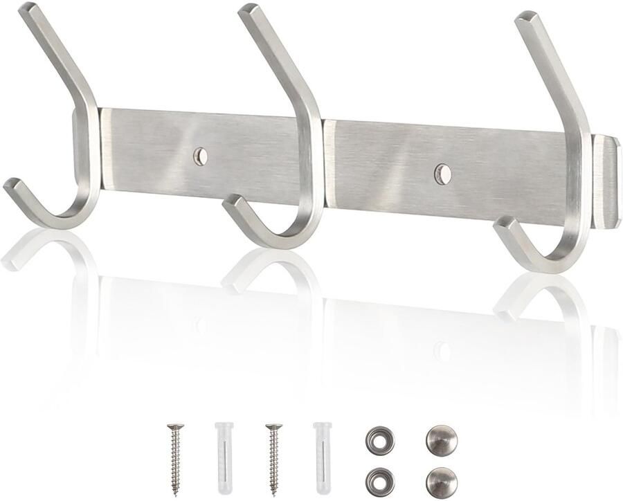 Boraboi Multifunctionele Kapstok voor Wandmontage met Drie Haken van Roestvrij Staal Geschikt voor Badkamer en Keuken Kledinghaken tot 30 kg