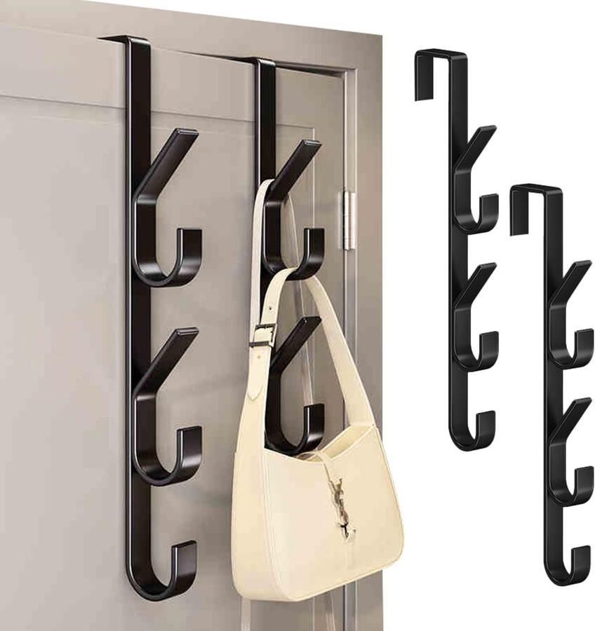 Boraboi Multifunctionele Set van 2 Metalen Deurhaken met Verticaal Ontwerp voor Jassen en Kleding