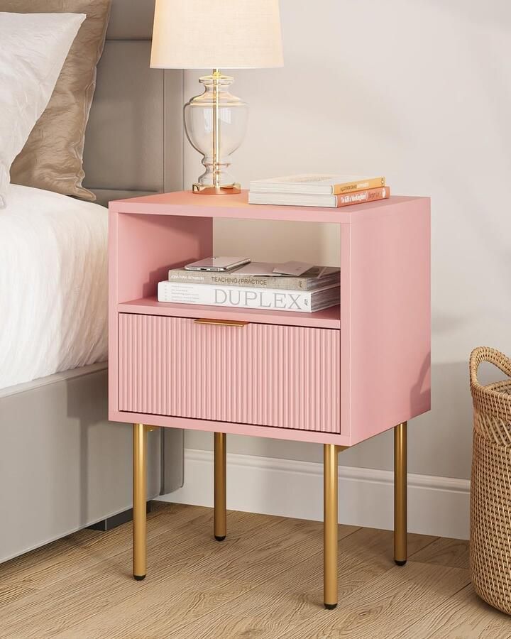 Boraboi Nachtkastje met Open Plank Lade en Modern Design in Stijlvolle Roze Kleur voor Slaapkamer