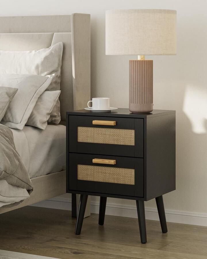 Boraboi Nachtkastje met Rotan Accenten en Houten Poten voor Slaapkamer en Woonkamer