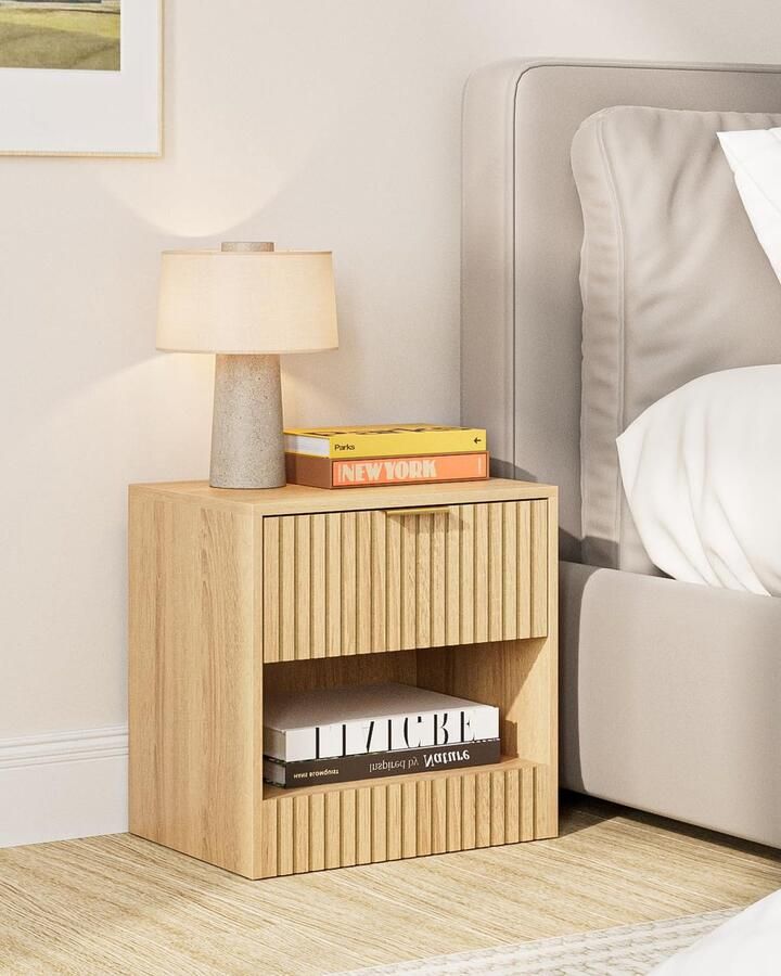 Boraboi Nachtkastje van Eikenhout met Lade en Modern Design voor Slaapkamer of Kantoor