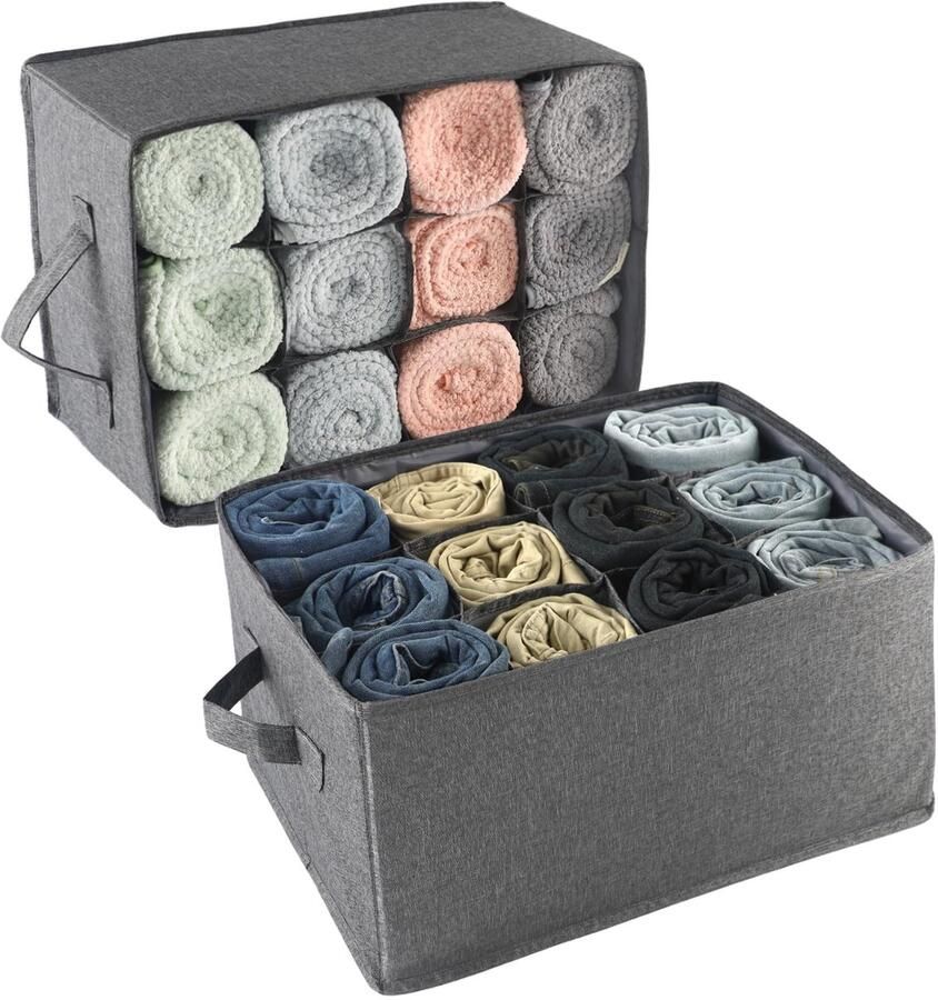 Boraboi Opvouwbare Kledingkast-Organizer Set met 24 Vakken voor Efficiënte Opslag van Kleding en Textiel