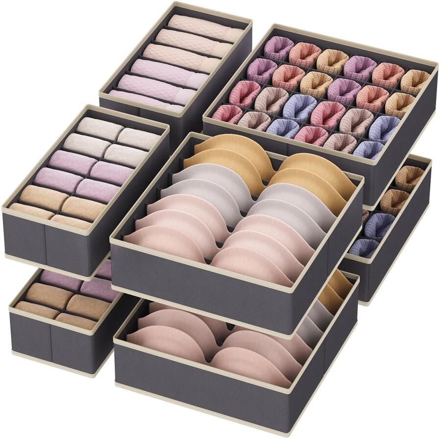 Boraboi Opvouwbare Lade- en Kastorganizer Set voor Ondergoed en Accessoires 8 Stuks Grijs