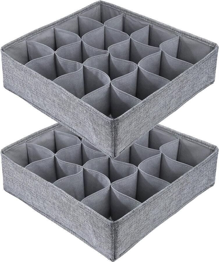 Boraboi Opvouwbare Lade-Organizer Set voor Ondergoed Sokken en Accessoires Grijs 2 Stuks