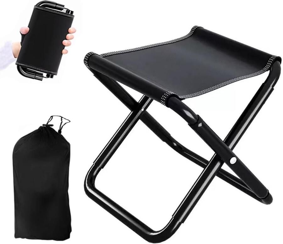 Boraboi Opvouwbare Zwarte Campingkruk met Versterkt Stalen Frame en Draagvermogen van 150 KG