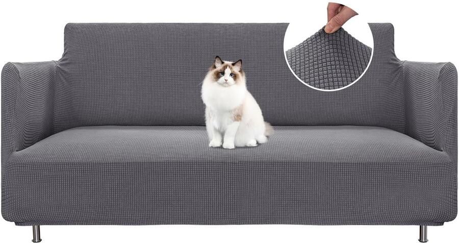 Boraboi Oversized Elastische Bankhoes met Armleuningen voor 2-Zitsbanken in Grijs Stretchmateriaal