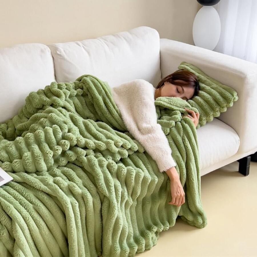 Boraboi Pluizige en ultrazachte flanellen deken voor bed en bank 180 x 200 cm matcha-groen