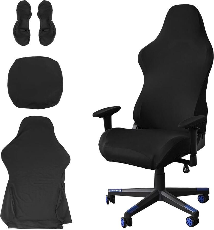 Boraboi Premium Stretchbare Zwarte Stoelhoezen voor Gaming en Bureaustoelen Bescherming en Stijl