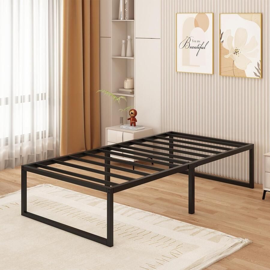 Boraboi Robuust metalen eenpersoonsbedframe met stalen latten en ruime opbergruimte 80 x 190 cm zwart