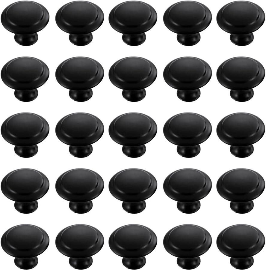 Boraboi Ronde Schrankknoppen Set van 25 voor Kasten Deuren en Meubels Zwart en Roestvrij Staal met Bevestigingsschroeven (30 mm)