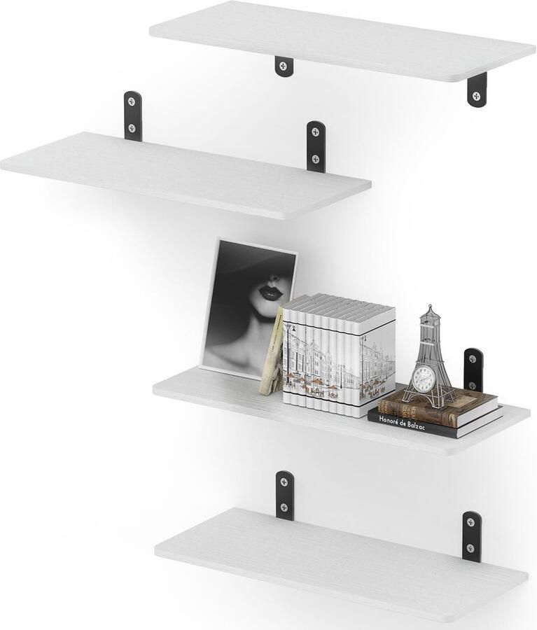 Boraboi Ruime Set van 4 Zwevende Houten Wandplanken voor Veelzijdige Opbergruimte in Huis