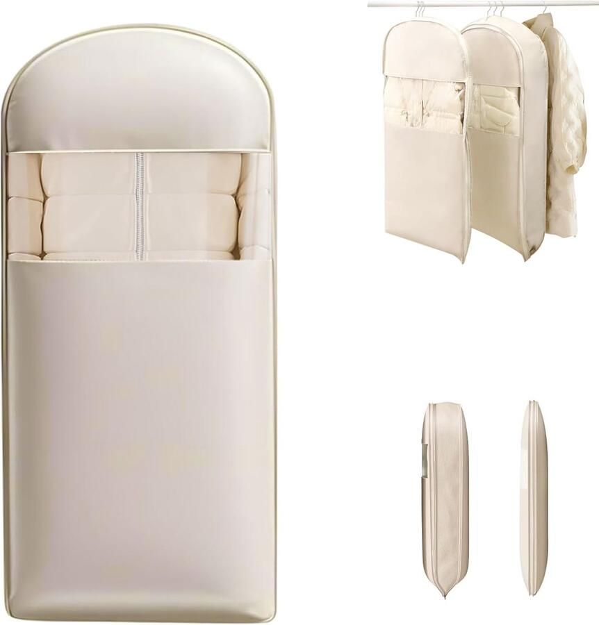 Boraboi Ruimtebesparende hangende kledingzak met ritssluiting en stofbescherming opbergen van kleding 130 x 58 cm beige