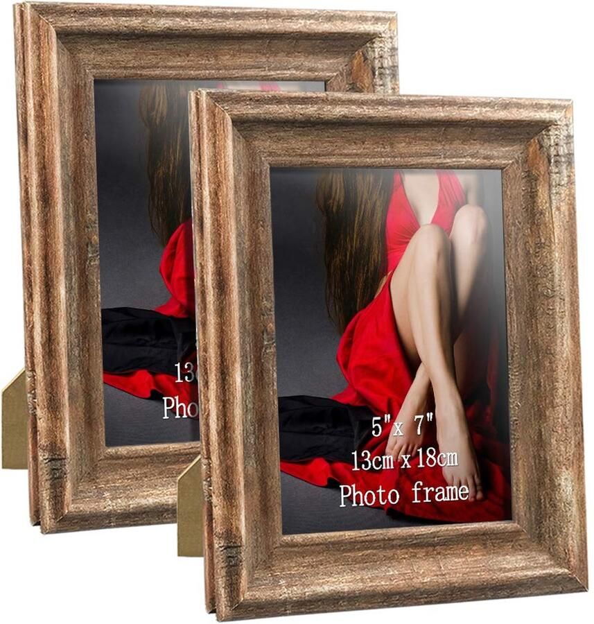 Boraboi Rustieke fotolijst set met brede randen multifunctioneel voor wand en tafel 13 x 18 cm bruin
