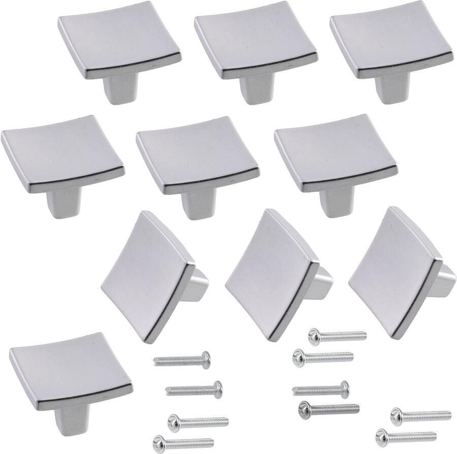 Boraboi Set van 10 vierkante meubelgrepenknoppen in mat zilver voor veelzijdige interieurtoepassingen