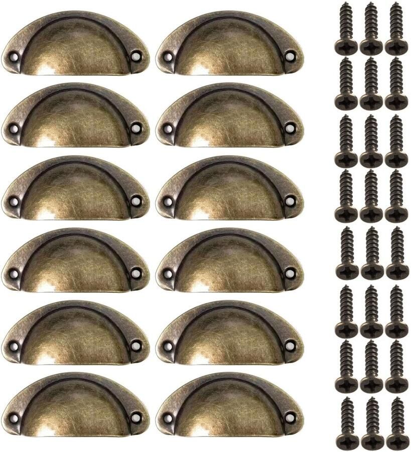 Boraboi Set van 12 Klassieke Vintage Bronskleurige Schelpgrepen voor Meubels en Kasten