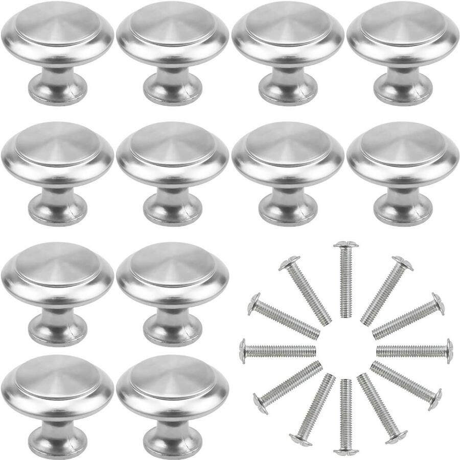 Boraboi Set van 12 moderne zilverkleurige knoppen voor kasten en laden met gladde afwerking