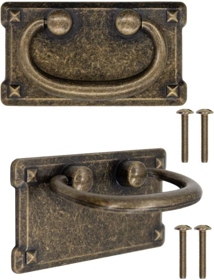 Boraboi Set van 2 antieke inklapbare ladegrepen in bronskleurig ijzeren design voor meubels en kasten