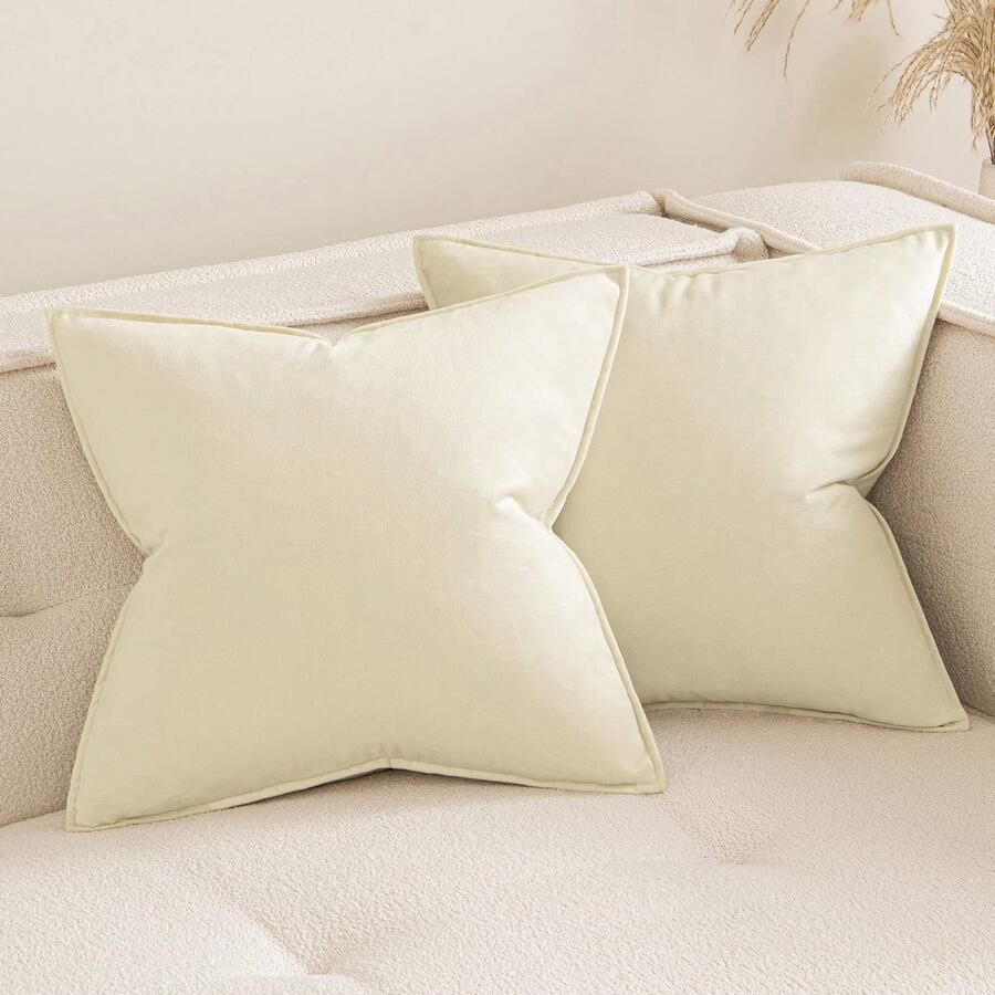 Boraboi Set van 2 Luxe Fluwelen Kussenhoezen met Elegante Randafwerking voor Bank en Slaapkamer Beige 45x45 cm