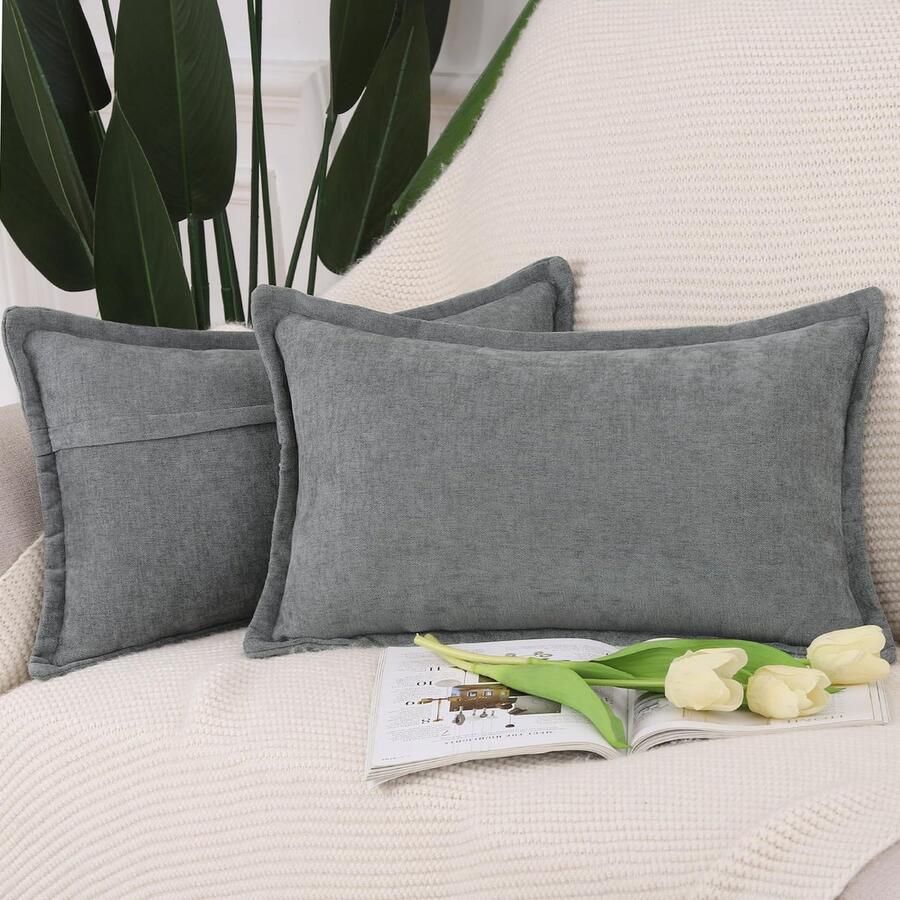 Boraboi Set van 2 Moderne Donkergrijze Chenille Kussenslopen met Stijlvolle Franjes voor Bank en Slaapkamer