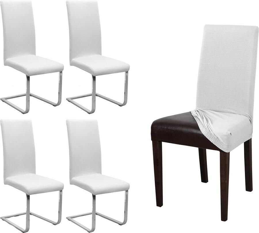 Boraboi Set van 4 Elastische Jersey Stoelhoezen in Kleuren Perfecte Pasvorm en Bescherming voor Stoelen