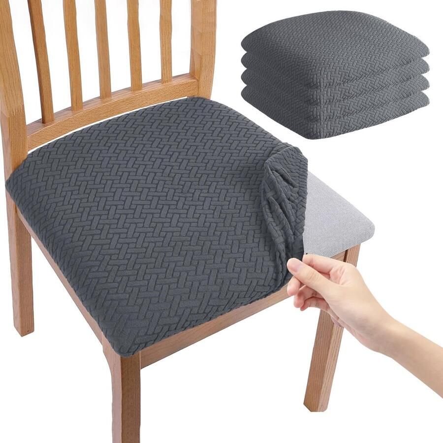 Boraboi Set van 4 Hoogwaardige Rekbare Stoelhoezen voor Eetkamerstoelen in Donkergrijs