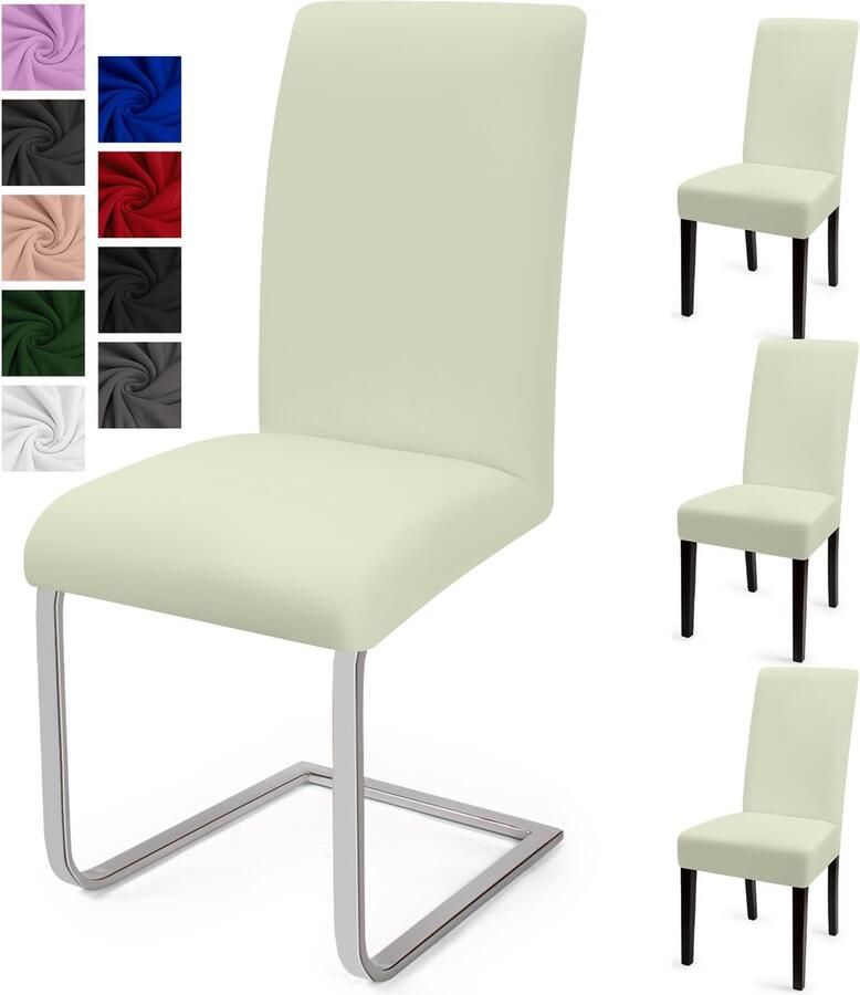 Boraboi Set van 4 Ivoor Kleurige Stretch Stoelhoezen voor Eetkamer en Evenementen