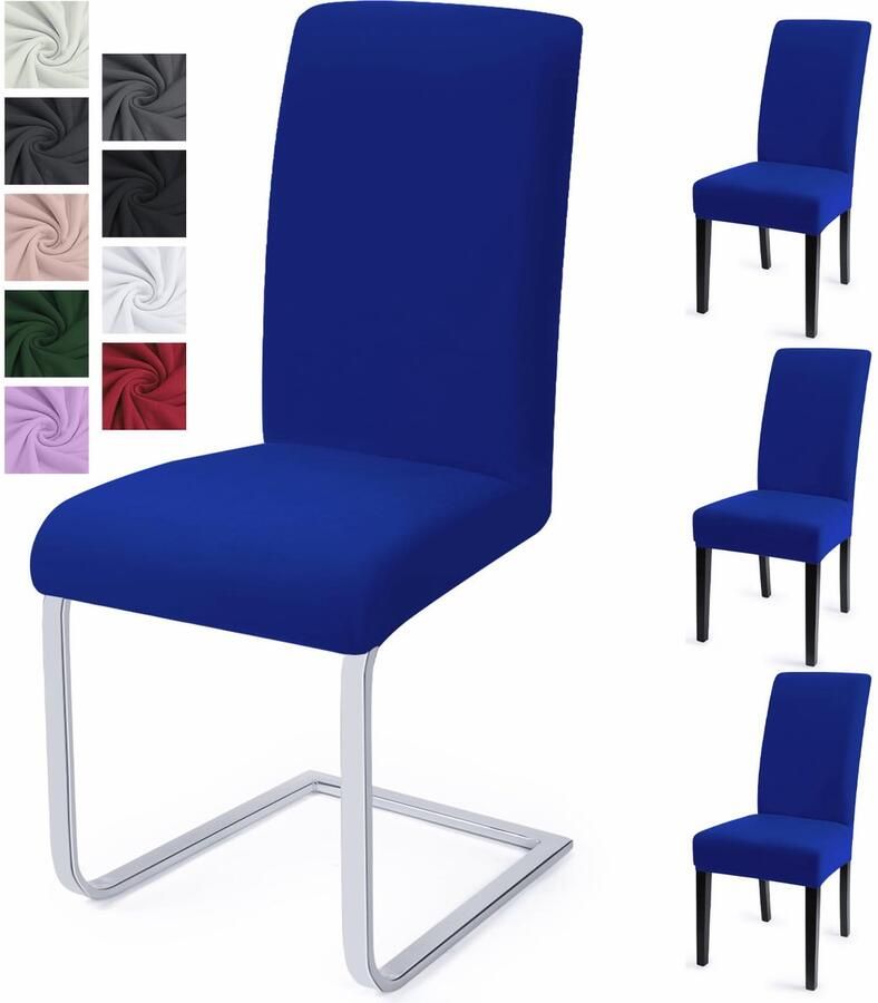 Boraboi Set van 4 Luxe Stretchbare Stoelhoezen voor Eetkamer Feesten en Bruiloft in Blauw