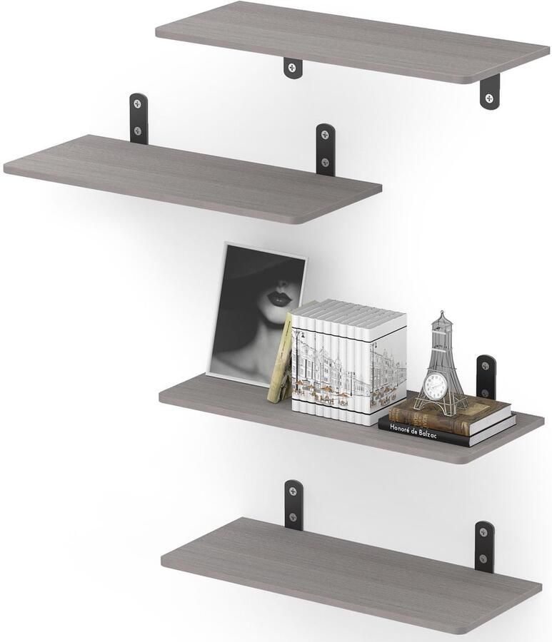 Boraboi Set van 4 Moderne Zwevende Wandplanken voor Stijlvolle Opbergruimte en Decoratie in Huis