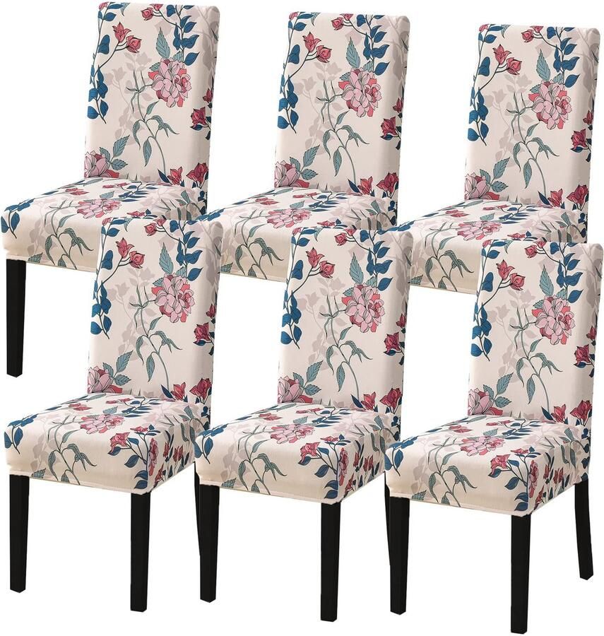 Boraboi Set van 6 rekbare stoelhoezen voor eetkamerstoelen wasbaar en gemakkelijk te installeren