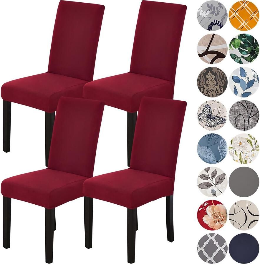 Boraboi Set van 6 Wijnrode Stretchbare Stoelhoezen voor Verschillende Stoelstijlen en Gelegenheden