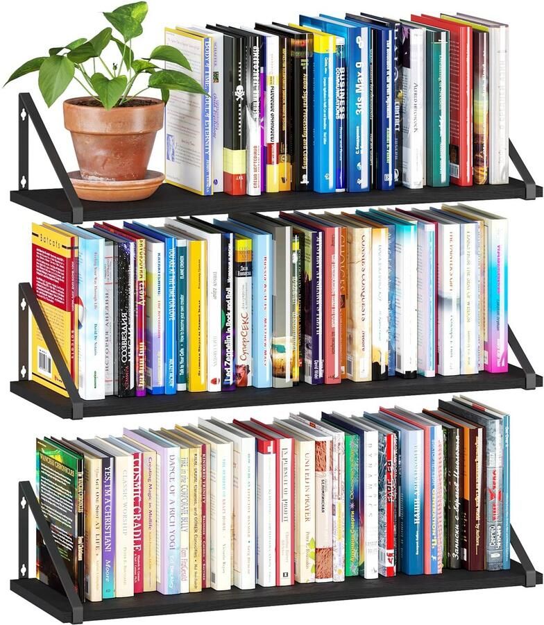 Boraboi Set Van Drie Zwevende Wandplanken In Rustiek Hout Met Metalen Steunen Voor Kamers