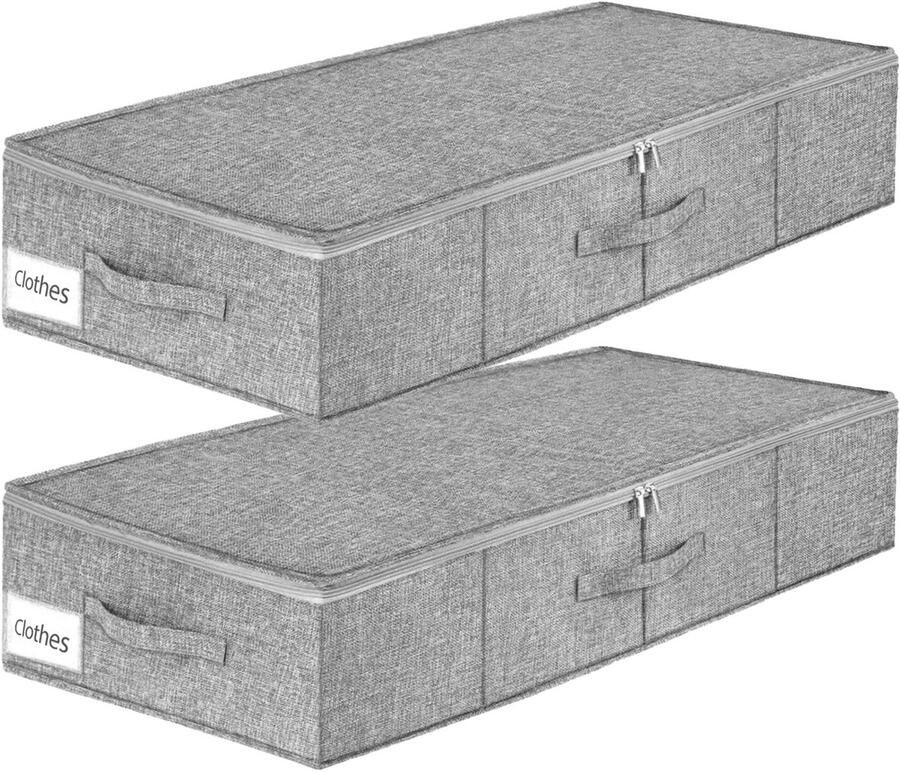 Boraboi Set van twee opvouwbare opbergdozen voor onder bed met rits en handvat