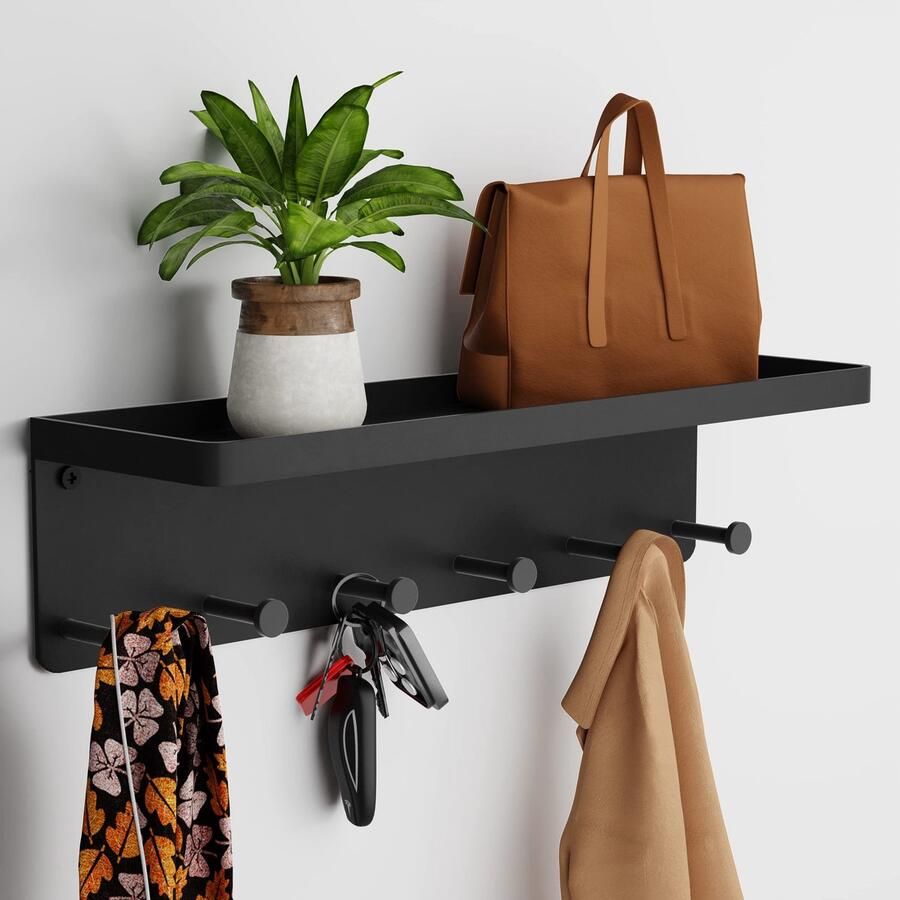 Boraboi Sleutelrek van zwart metaal met multifunctionele plank en haken voor optimale organisatie
