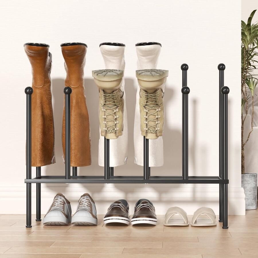 Boraboi Slim Zwart Metalen Schoenenrek voor 6 Paar Laarzen en Schoenen in Huis of Tuin