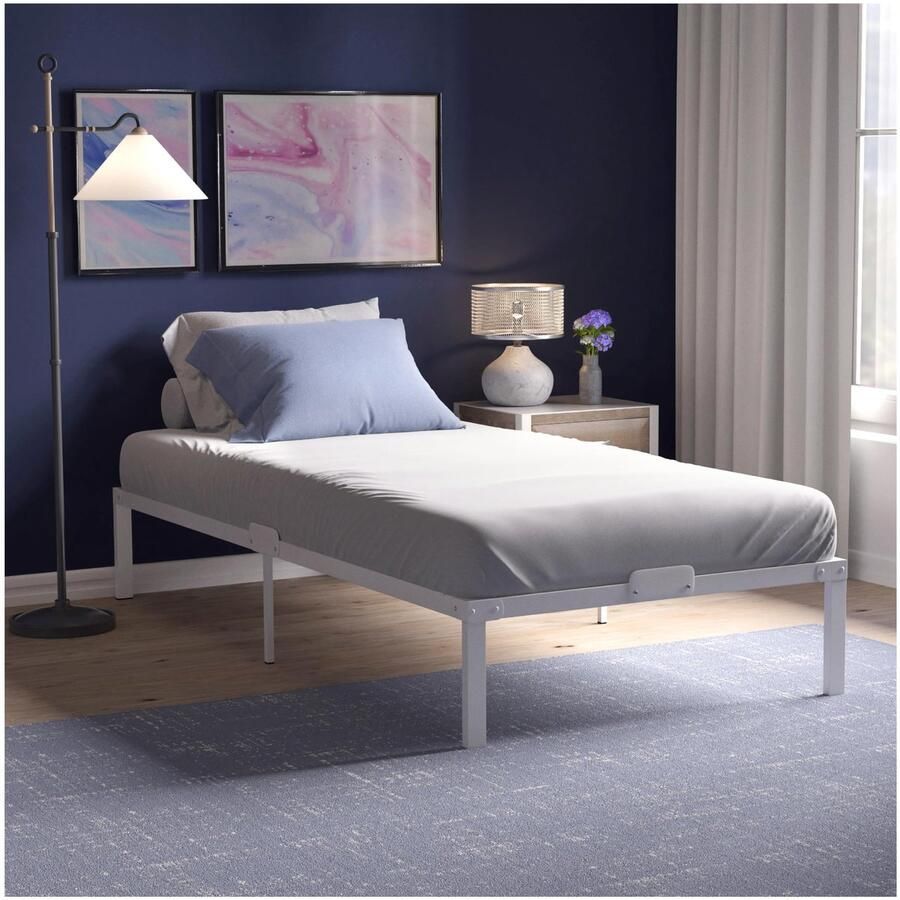 Boraboi Stevig en Modern Wit Metalen Bedframe 90x200 cm met Lattenbodem en Opbergruimte