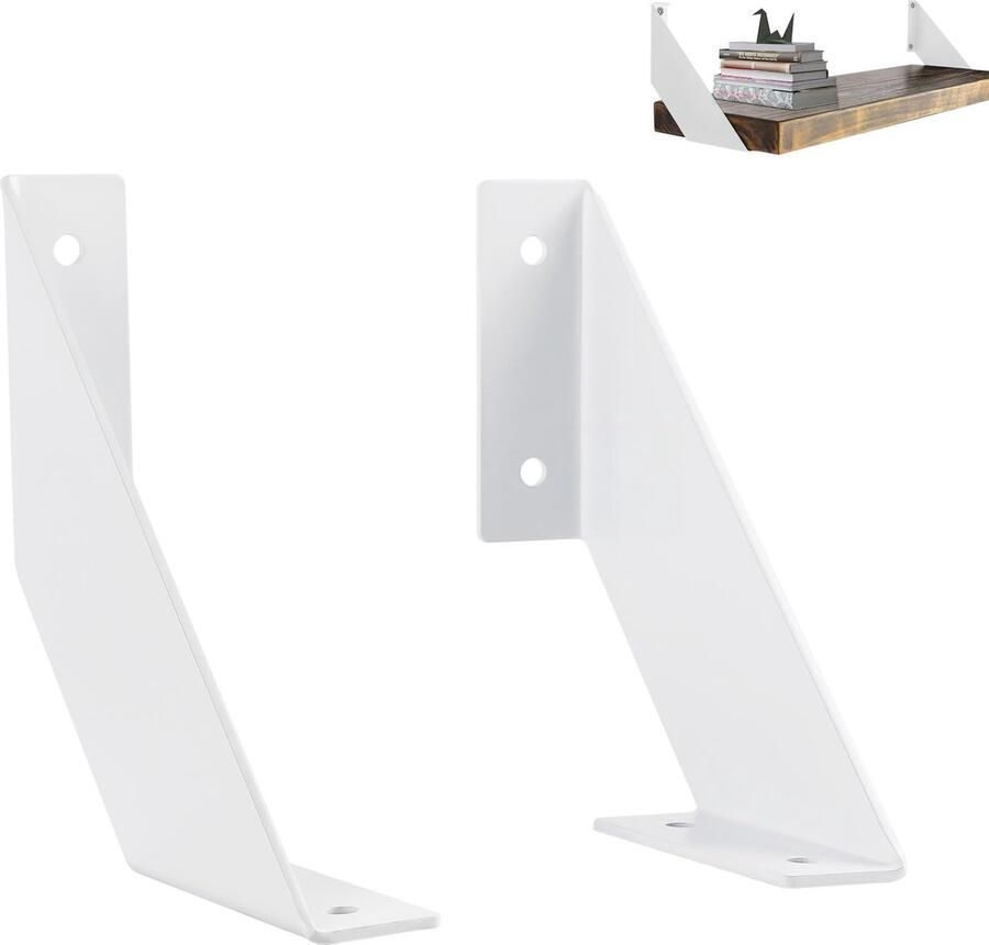 Boraboi Stevige Witte Wandplankhouders van Metaal voor Zware Belasting Set van 2 15 cm Hoek