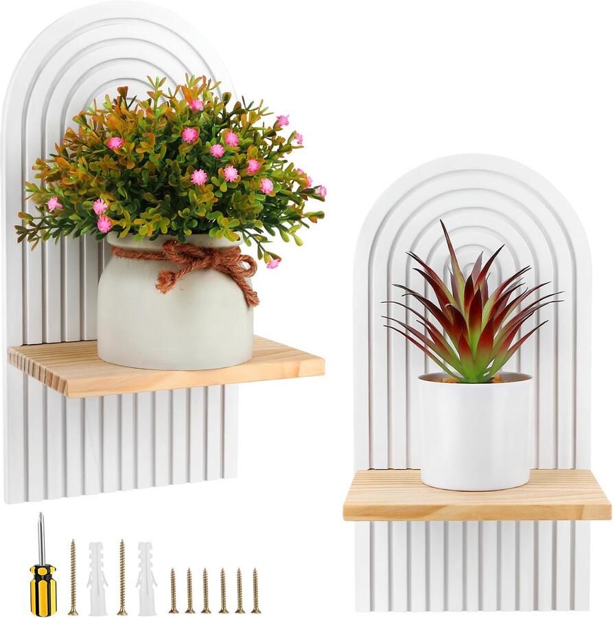 Boraboi Stijlvol Bohemian Wandplankensysteem voor Elke Kamer met Houten Planken en Moderne Witte Afwerking