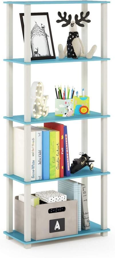 Boraboi Stijlvol en Functioneel 5-laags Opbergrek met Vierkante Buizen in Lichtblauw en Wit